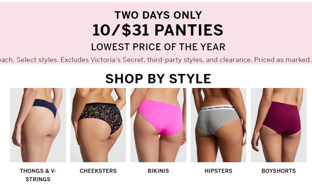 Glitch Incorporated - The Best Deals & Glitches on X: Victoria's Secret  Panties 10 for $31 Sale. Lowest price of the year Click   All other VS sales and deals here   .