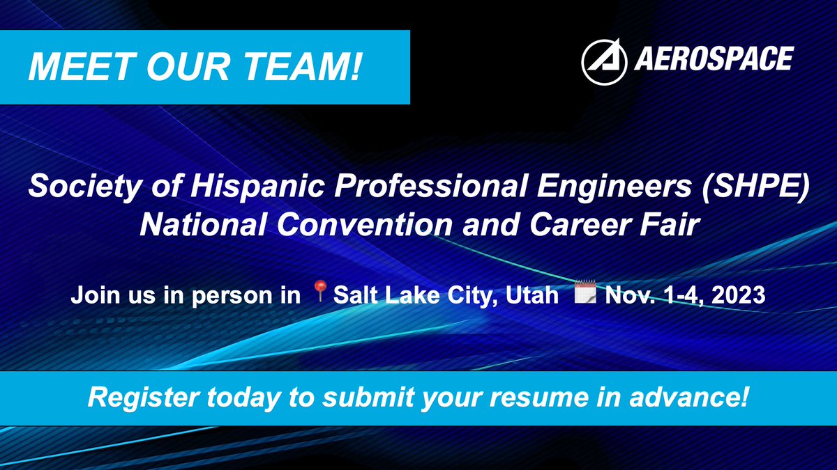 #spacejobs 🚀 Join us this week at the @SHPE National Convention and Career Fair, booth 2749, to explore exciting job opportunities in the space industry! Get a head start on the competition and submit your resume in advance here: aerospace.recsolu.com/external/event…