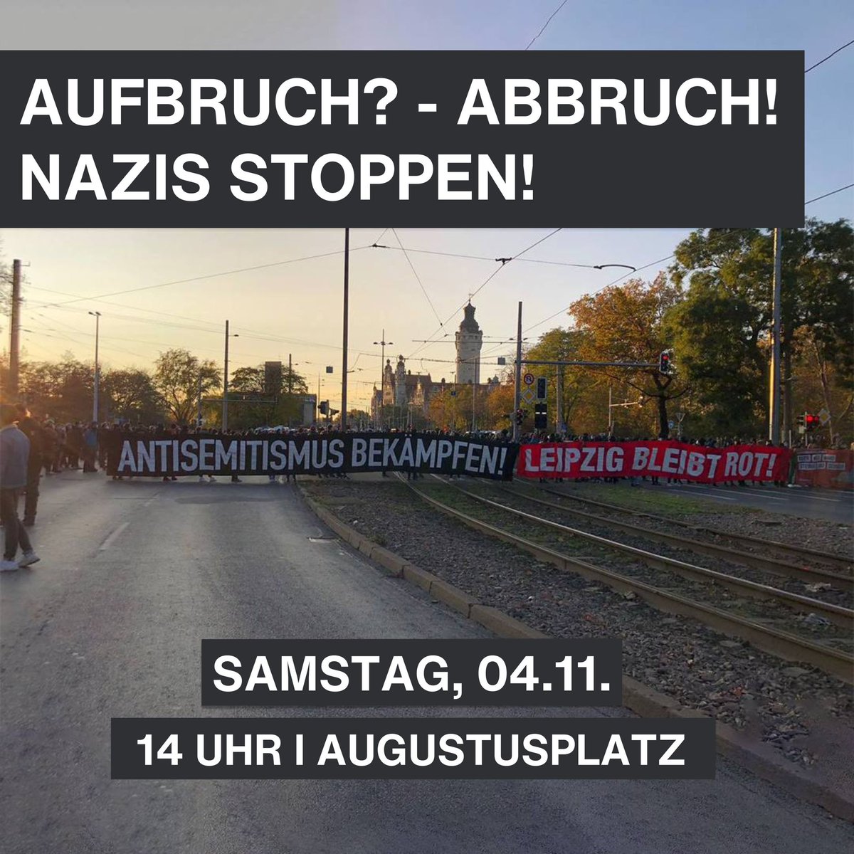 Aufbruch? Abbruch! - Naziaufmarsch zum Querdenken-Jubiläum stoppen! #le0411

Auch in diesem Jahr rufen Verschwörungsideolog*innen & Neonazis zum Jubiläum von #le0711, als mehr als 30.000 Menschen zur bundesweiten Querdenken-Demo aufmarschierten, unter dem Motto