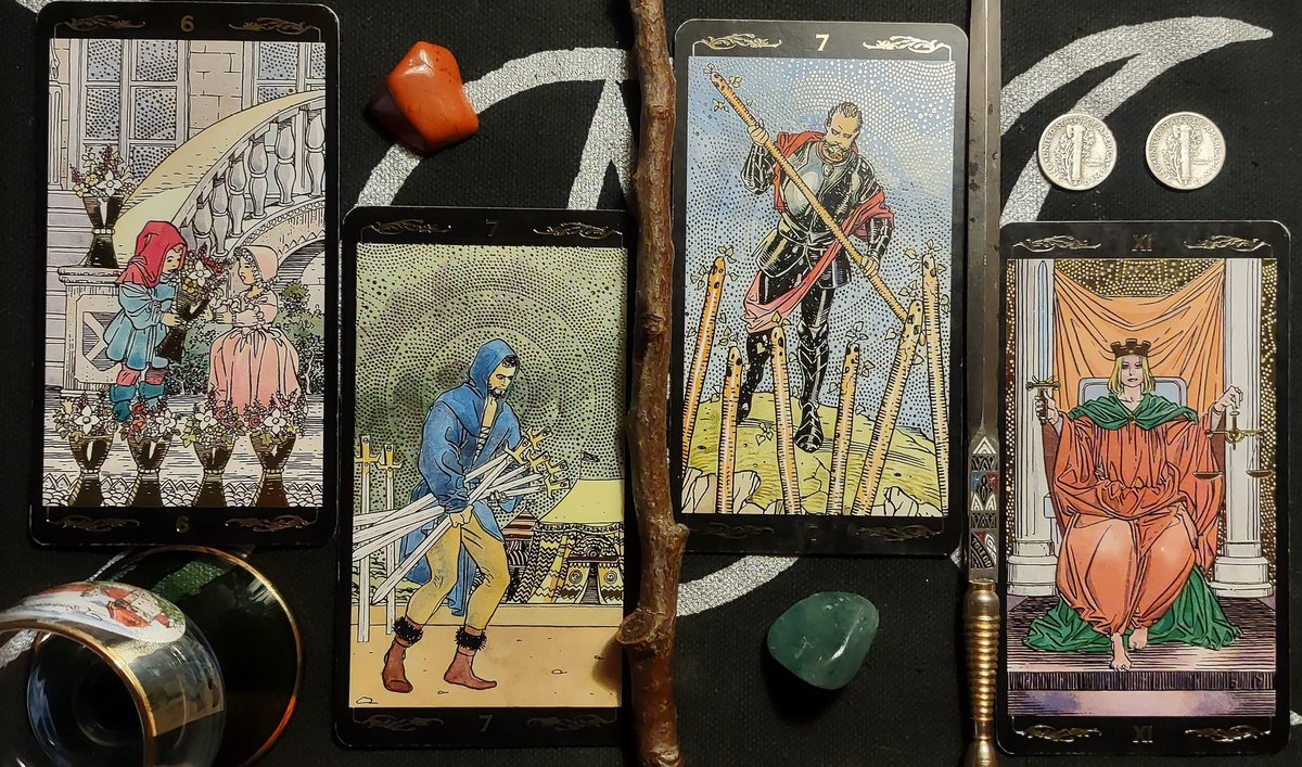 #OctoberRose #DailyTarot #4CardDraw
#Livinginthepast #Fondness #Memories 
#Lifes a bowl of #Cherries and #Struggles
#Pillars of #Fairness #TarotJustice 
Don't let them get the best of you,
#Halloween #Masquerade  #Witches
#BlessedAndGrateful