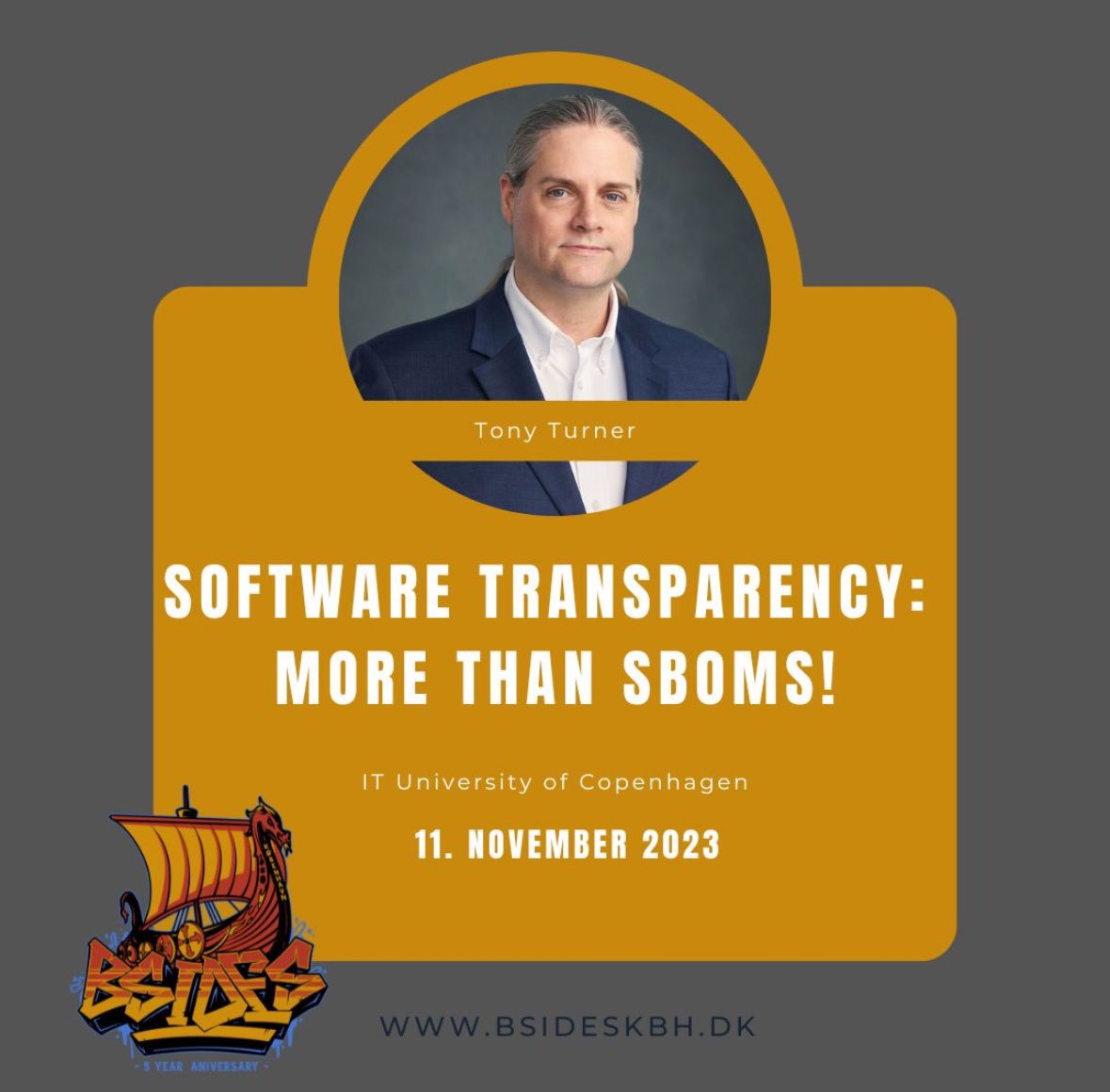 We are pleased to announce that <a href="/tonylturner/">Tony Turner</a> will present “#Software #transparency: more than #SBOMs!” at #bsideskbh 2023
Join us to gain background knowledge of #softwaretransparency and how it leads to more informed #risk decision-making. 
#bsides #cybersecurity #infosec #sbom