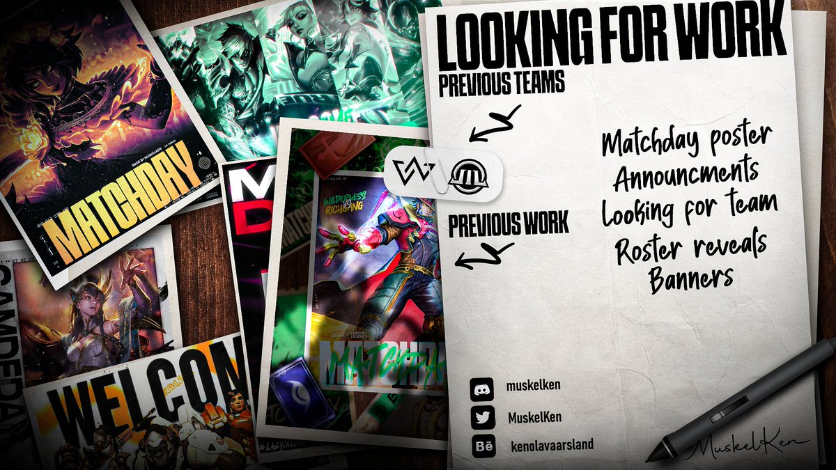 Looking for team/work👋🤠 
Graphic designer🎨

Contact me:
Discord: muskel
More graphics: behance.net/kenolavaarsland

#LFT #GFX #GraphicDesigner #LeagueOfLegends #ApexLegends #RainbowSixSiege #VALORANT #Overwatch #MatchDay #photoshop #commissionsopen