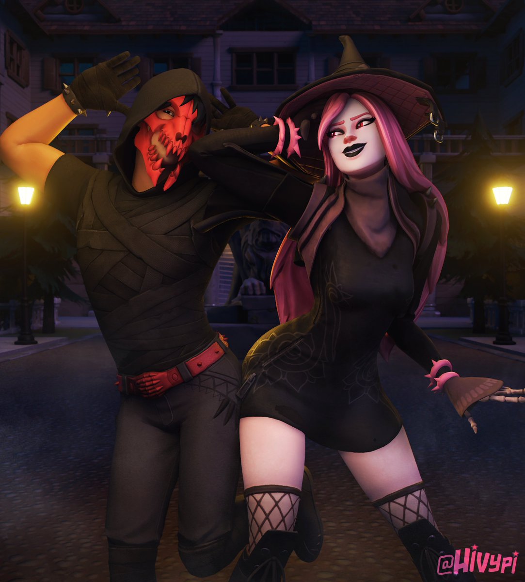 Hivypi's tweet photo. 👻¿Get ready for Halloween?👻
These two are in front of an abandoned mansion o-o

I'm glad to be able to take advantage of this Haze model that I made again, since last year I didn't make anything for Halloween ajsajsjasjs 
Tomorrow I will upload new artwork 👁️👅👁️🎃 https://t.co/lpvmSpNWqB