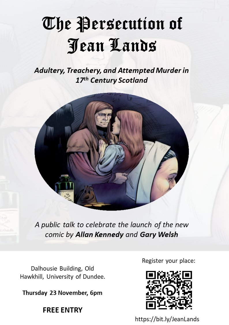 History Scotland (@historyscotland) on Twitter photo Don't miss this free event at <a href="/dundeeuni/">University of Dundee</a> featuring <a href="/Allan_D_Kennedy/">Allan Kennedy</a> & Gary Welsh. Celebrating the publication of an innovative new Scottish History comic, the talk explores a true-life Scottish criminal case from 1694: bit.ly/JeanLands #history #comic Don't miss this free event at <a href="/dundeeuni/">University of Dundee</a> featuring <a href="/Allan_D_Kennedy/">Allan Kennedy</a> & Gary Welsh. Celebrating the publication of an innovative new Scottish History comic, the talk explores a true-life Scottish criminal case from 1694: bit.ly/JeanLands #history #comic