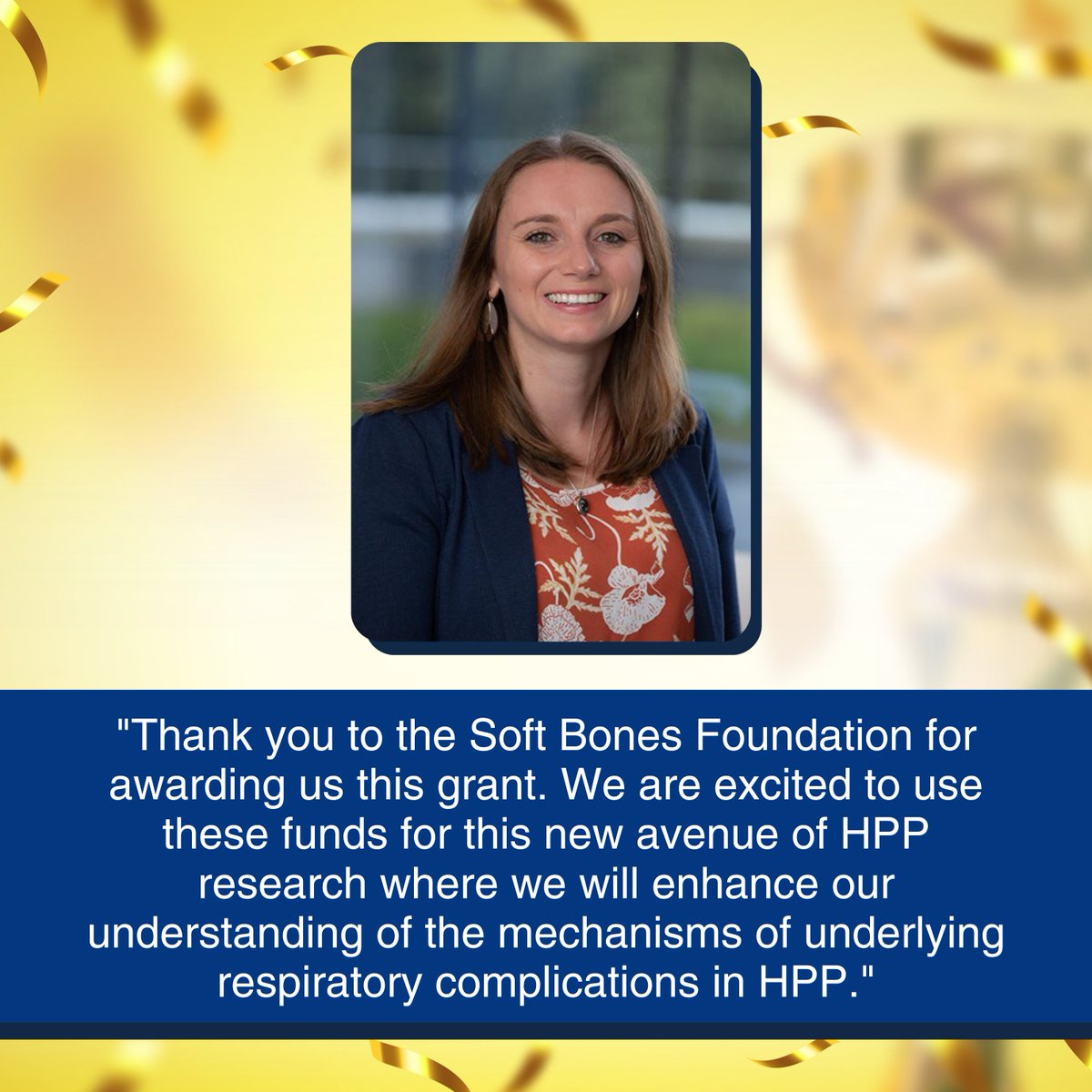 SoftBonesHPP's tweet photo. On World HPP Day, we are thrilled to announce Claire Stenhouse, PhD, Penn State University, as the 2023 Soft Bones Research Grant winner! These funds will be used to better understand the mechanisms of underlying respiratory complications in HPP.
#WorldHPPDay #SoftBonesHPP https://t.co/iBTwDhD8YF