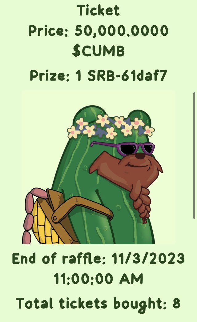 That’s not a Cucumber, that’s a <a href="/SuperRare_Bears/">SRB LABS 🧪🐻</a>  up for grabs in the Glory Hole raffle. Get some $CUMB and get some tickets, it could be yours!

<a href="/freshcucumberx/">CucumberX 🥒 | MINT NOW</a>