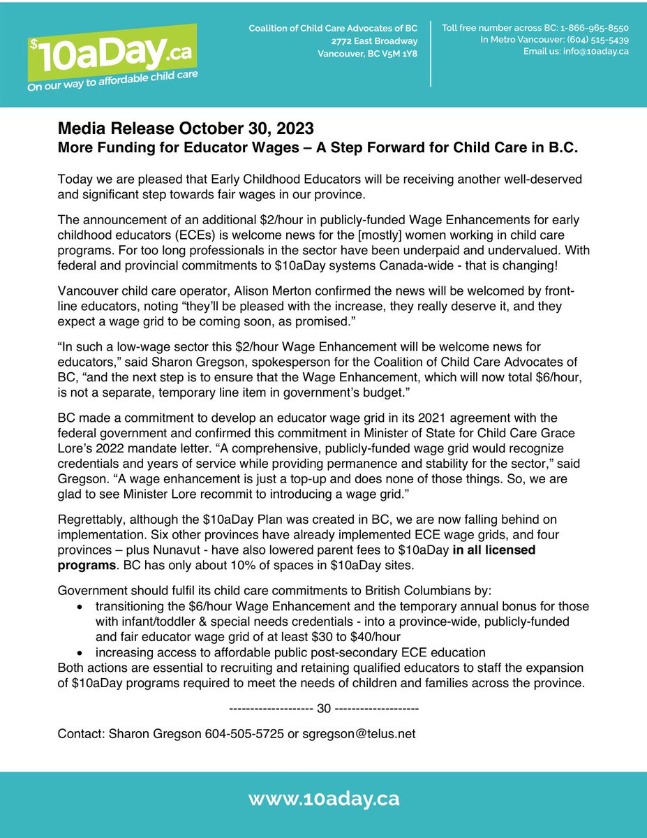 Another publicly-funded $2/hour for early childhood educators in B.C.