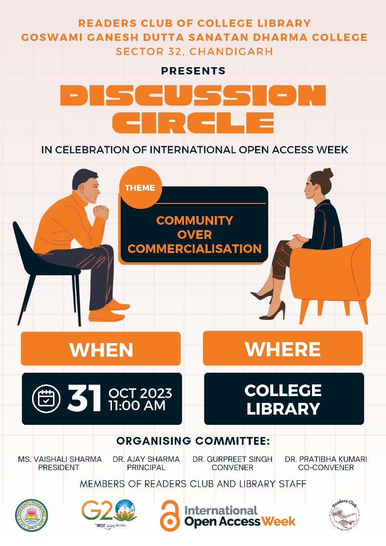 Im_gsohal's tweet image. Readers Club @sdcc32chd
Discussion Circle on  #communityovercommercialisation to celebrate International Open Access Week #openaccess #openaccessweek
#OAWeek #openaccessweek2023
#internationalopenaccessweek