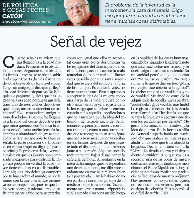 M451054R3's tweet photo. 30/10/2023; "Reforma", Catón.- «Señal de vejez»:
@Lauentuiter
#Funderelele
#Portañuela https://t.co/T8Vl6zMOXc