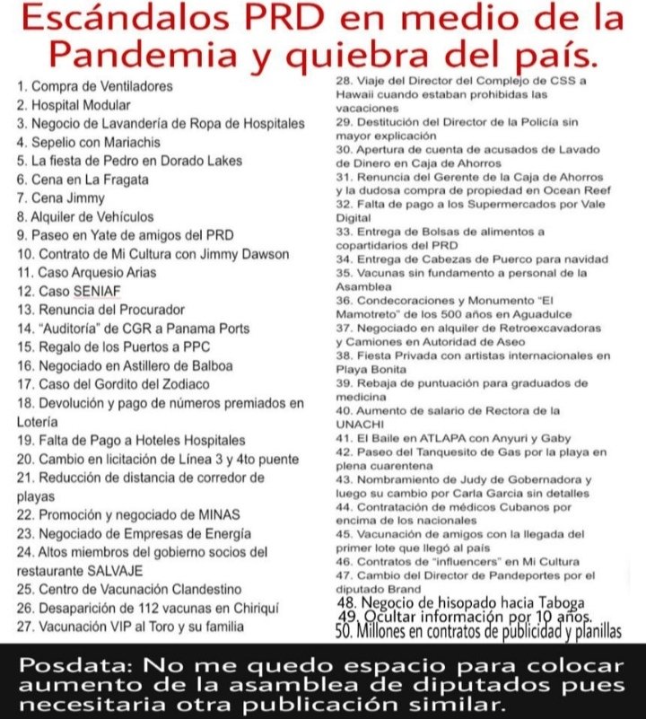 b_baruj's tweet photo. Hay que sumarle algunos otros, y los escándalos más recientes.
Panameño.!!
¿En serio vas a votar por el PRD?
#ProhibidoOlvidar
#NuncaMasPRD
#PRDLadron
#FueraPRD
#EleccionesAnticipadasYA https://t.co/PJr8v7fDIp