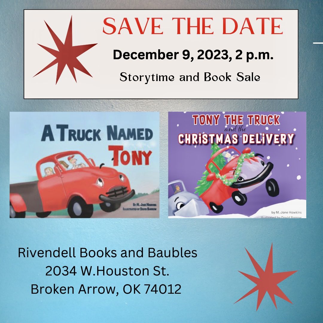 mjchawk's tweet image. Bring the young ones and to hear Tony’s story and learn all about his Christmas adventure. Thank you #RivendellBooksandBaubles in Broken Arrow for having us. I will be available to sign Tony’s books. Perfect time to do some #holiday shopping. Tony published by @doodleandpeck1