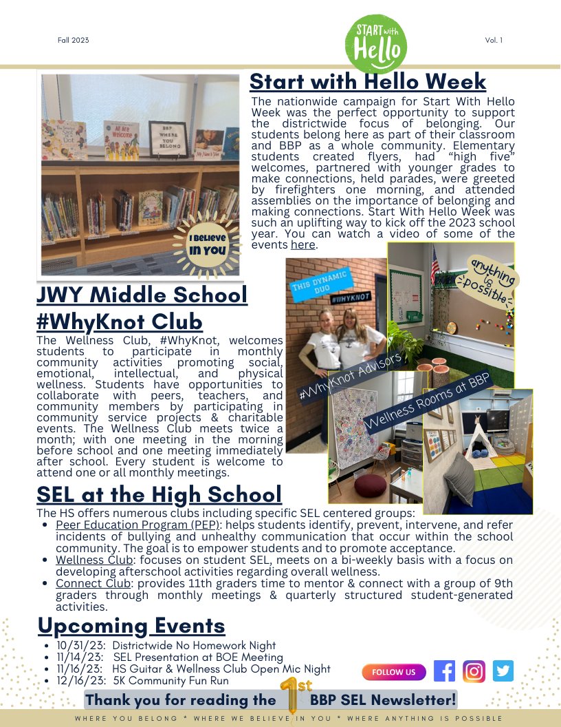 BBPSchools's tweet photo. Welcome to the first #BBPscoop, the newsletter dedicated to all things SEL! 
#BelongBelievePossible #BBP #BBPconnections #SELatBBP https://t.co/VcI6M9t8SS
