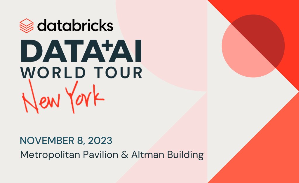 What you can expect from the NYC #DataAIWorldTour stop:

🤿 A deep dive into #DeltaLiveTables
📹 Live #UnityCatalog demos
🏫 Learning how to build your own #LLMs

Don’t miss it! Register now👇
bit.ly/3LGyplh