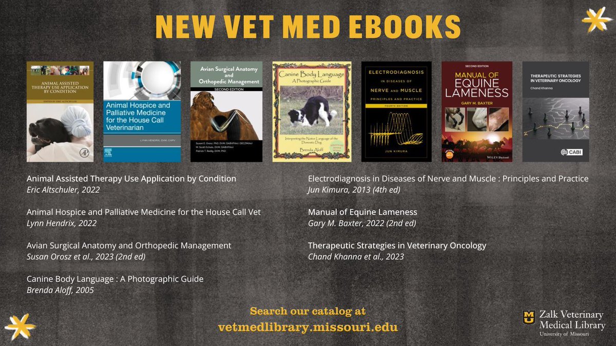 Mizzou Veterinary Medical Library (@zalklibrary) on Twitter photo Our librarian has been busy buying books! ๐ฉโ๐ป๐ Here's a sneak peak of some exciting new eBooks in our catalog, which you can access at vetmedlibrary.missouri.edu! #VetMed #MizzouLibraries #eBooks Our librarian has been busy buying books! ๐ฉโ๐ป๐ Here's a sneak peak of some exciting new eBooks in our catalog, which you can access at vetmedlibrary.missouri.edu! #VetMed #MizzouLibraries #eBooks