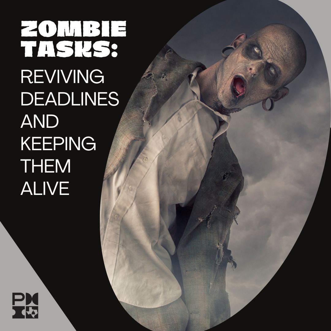 PMIATX's tweet photo. 🧟♂️💼 Beware the 'Zombie Tasks' this Halloween! These lingering, half-finished tasks might haunt your projects, consuming resources without clear direction. Ensure they align with your objectives and bring them back to life or lay them to rest. #NoZombieTasks #ProjectRevival #PMIA https://t.co/BK4BNTAfwK