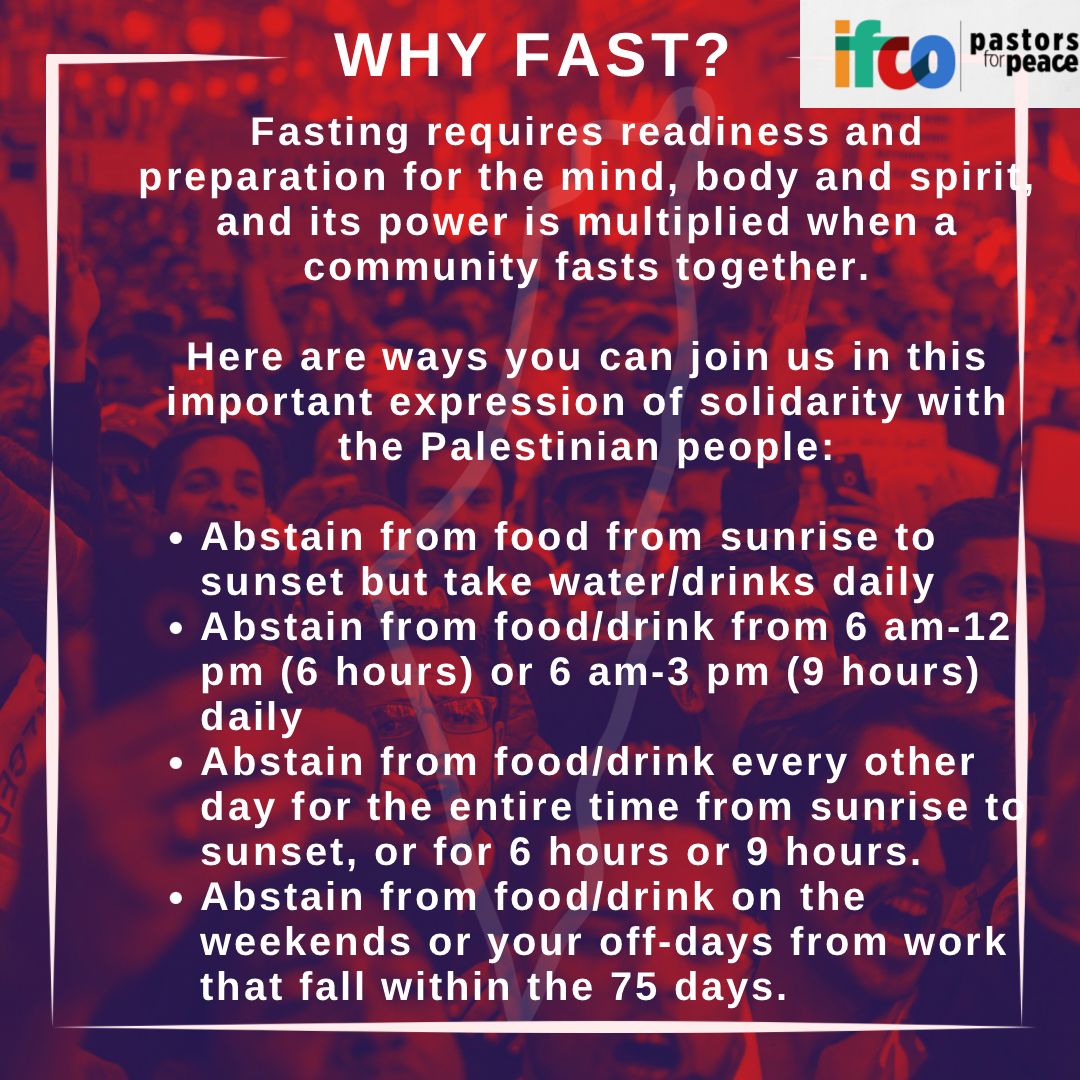 ifcop4p's tweet photo. DAY 18: We continue to call on ppl of conscience/faith to #FastForPalestine. As we bear witness to &amp; stand up against the crimes committed against humanity in #Gaza,we know that the struggle for peace,justice &amp; liberation requires consistent spiritual reinforcement. Why Fast? ⤵️ https://t.co/GIghBPGBrg