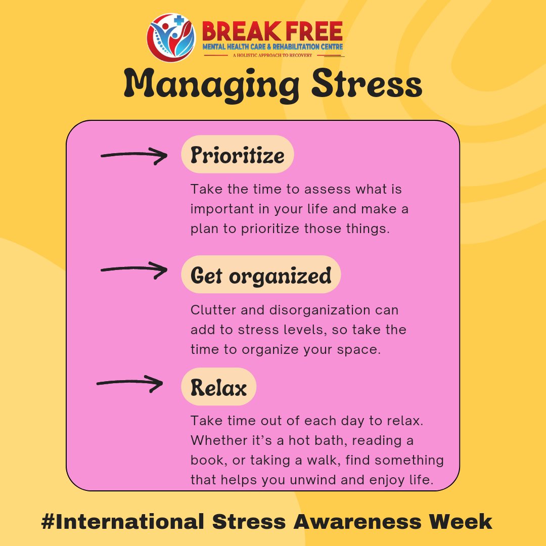 Managing stress can lower your risk for conditions like: heart disease, obesity, high blood pressure, anxiety and depression. #Internationalstressawarenessweek