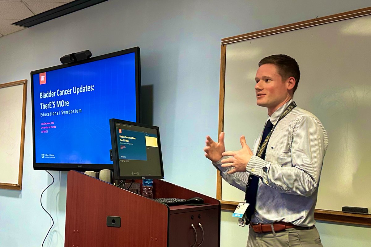 Masterful presentation on recent updates in #bladdercancer given by #GU Onc & educator extraordinaire @DrJessDeLaune today at our Ed Symposium! Love seeing the perfect implementation of his @ASCO ESP skills for this fabulous talk! #OncMedEd @UFHealthCancer @HemeOncGators