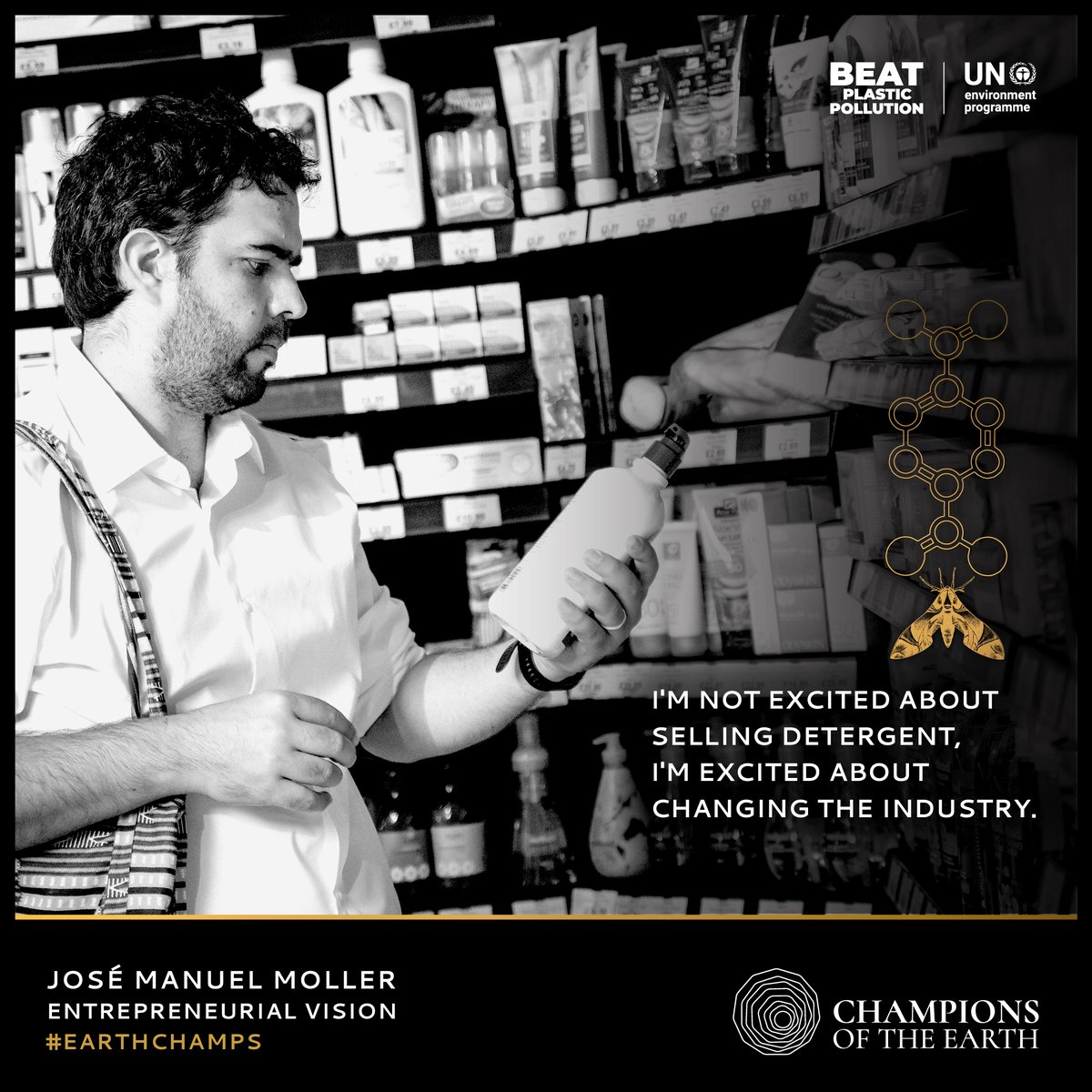 Living in Santiago's outskirts, Chile, @jmmoller experienced first-hand the 'poverty tax' & the harm of plastics.

With @Algramo_Cl, he aims to #BeatPlasticPollution & make sustainability affordable. He's a 2023 “Entrepreneurial Vision” #EarthChamps winner: