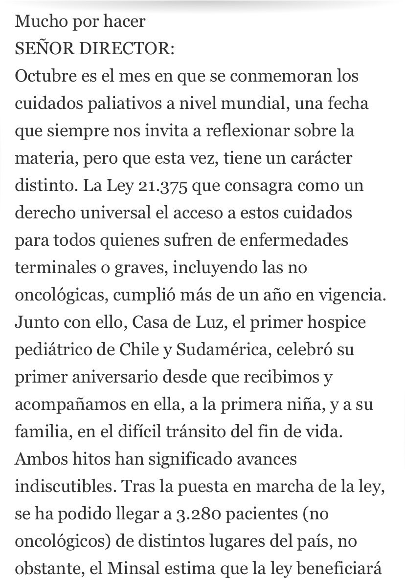 Los invitamos a leer la carta de nuestra directora ejecutiva <a href="/monogana/">Monica Gana</a> hoy en  <a href="/latercera/">La Tercera</a> en el marco del #mesdeloscuidadospaliativos