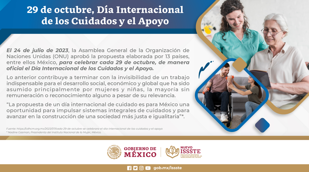 ISSSTE_mx's tweet photo. En el Día Internacional de los Cuidados y el Apoyo, el instituto reconoce y valorar el trabajo del cuidado remunerado y a los cuidadores como trabajadores esenciales. 
🔗https://t.co/vQKq0nNyAO
#CEAAM #PersonasMayores #InvertirEnCuidados https://t.co/x7eAREc8L9