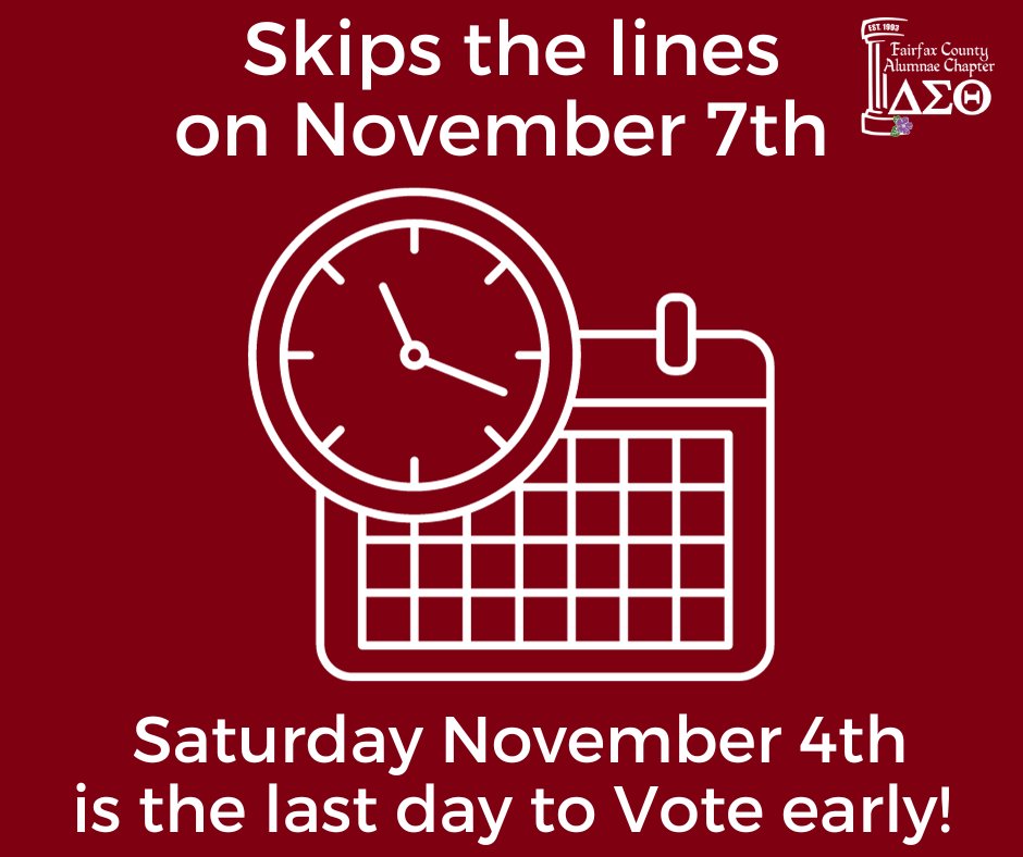 Saturday, November 4th is the last day to vote in person before the November 7th general election. Skip the long lines next Tuesday and vote early! Find a voting location at:  elections.virginia.gov 
#FCACDST #FCACSocialAction #DST1913