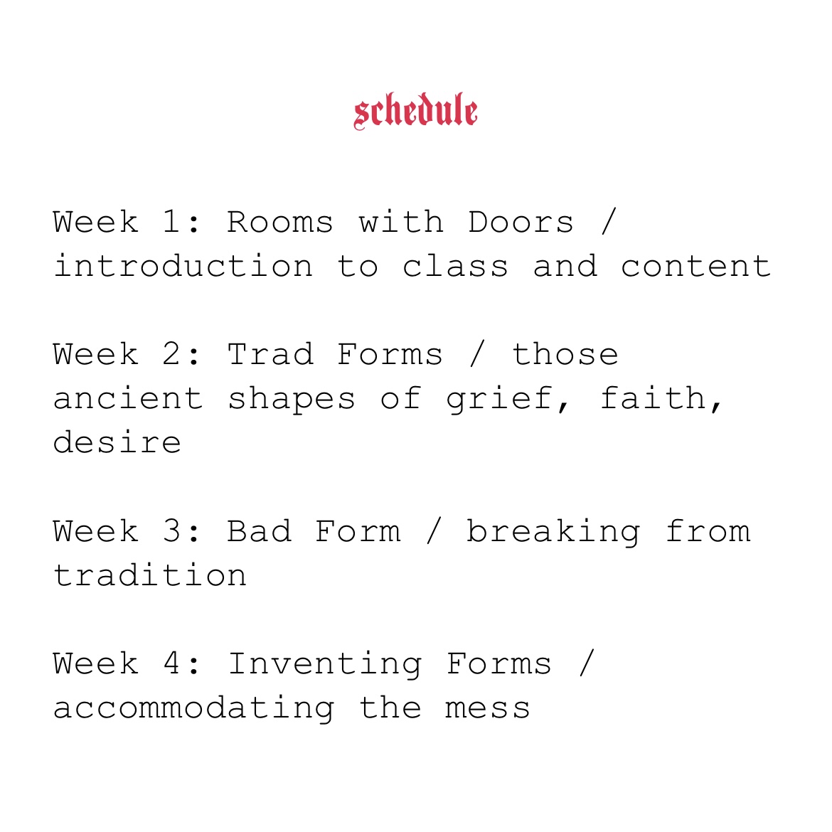 i'm BACK with ONE MORE multiple-week workshop for 2023: THE POEM IS A HOUSE I BUILD THEN LIVE IN! this generative workshop focuses on poetic forms—the trad, the bad, and the new.

apply by nov. 7: rachelletoarmino.com/beautyschool-t…