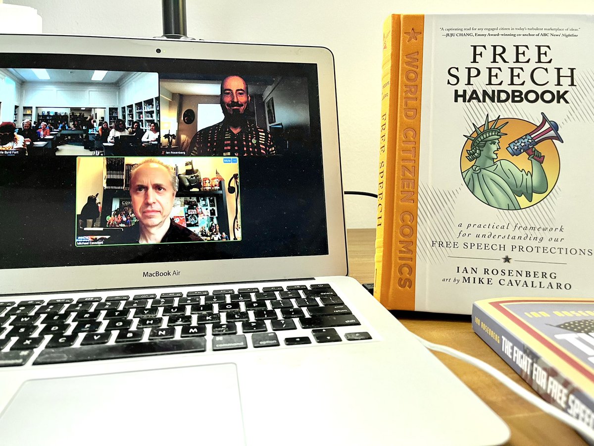 FREE SPEECH HANDBOOK’s creators talked with teachers &amp; librarians <a href="/UofSC/">University of South Carolina</a> for their “Connecting <a href="/librarycongress/">Library of Congress</a> Primary Sources &amp; Graphic Novels” conference. @luckiestguyles &amp; @Mike_Cavallaro had fun discussing #FreeSpeech &amp; #GraphicNovel style with these educators! 📚🙏🗽