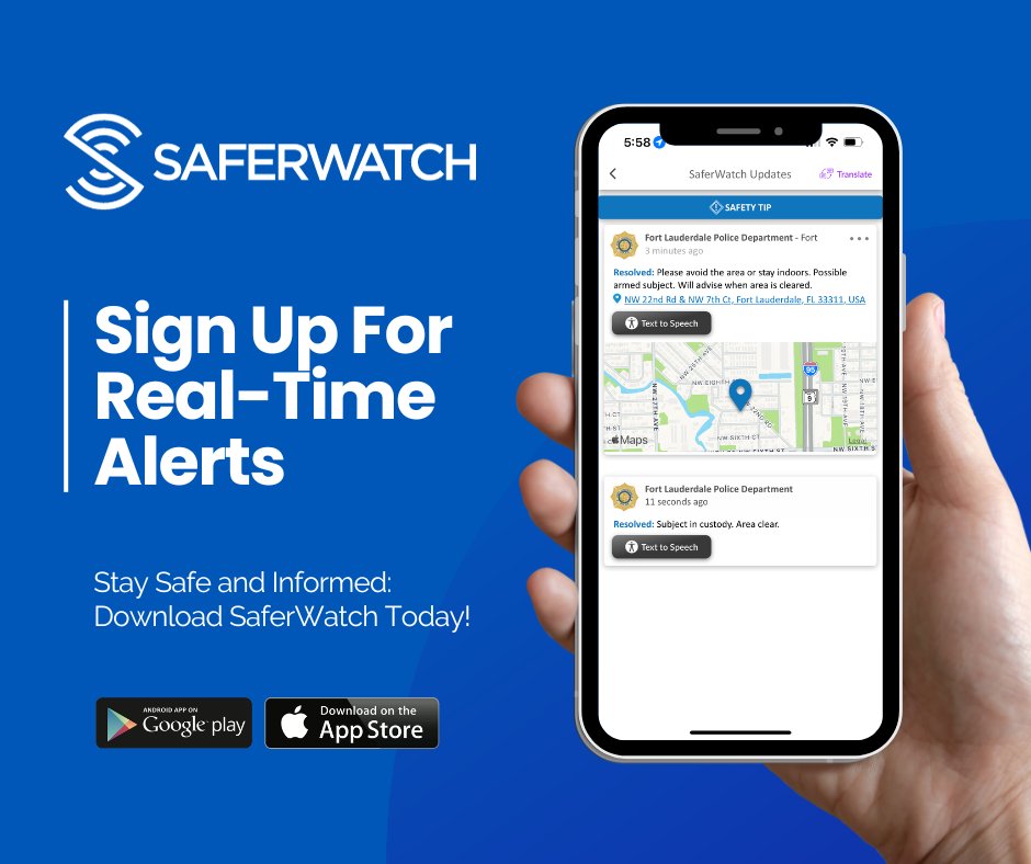SaferWatchApp's tweet photo. Signing up for SaferWatch is easy - Visit https://t.co/ZdcXofQ6rs to download the app.
Join locations to start receiving alerts from your community, police department, schools and more!
#SeeSomethingSendSomething #RealTimeAlerts #TipReporting https://t.co/tBJbtmZ3ID