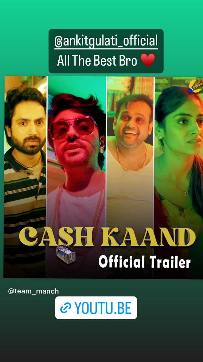 Rra story insta 
All the best 🙂❣️
#CashKaand #Official #Trailer #webseries #explore #series #aashieshsharrma