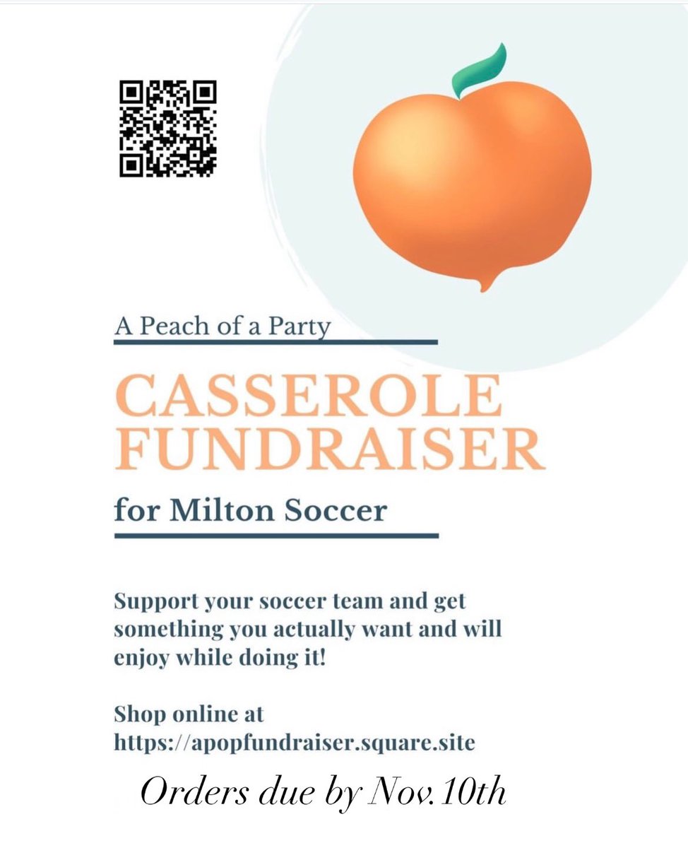 It’s back!!! We are partnering with a Peach of a Party again to offer you fabulous casseroles!
Scan or click to shop!  Orders due by Nov. 10th.  Pick up on Nov. 14th @ MHS!  apopfundraiser.square.site