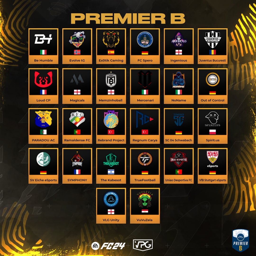 Virtual Pro Gaming (@officialvpg) on Twitter photo 🙌 Welcome to the <a href="/VPGEurope/">Virtual Pro Gaming | Europe</a> Premier B. 🇪🇺
💪🏽 We would like to wish you all the best of luck in the season.
⚽️’s!
<a href="/SC04eSport/">SC 04 Schwabach eSports</a>
@VPG_Magicals
<a href="/TrueFootball_XI/">True Inter</a>
@Rebrand_Project
<a href="/UniaoDFC/">União Desportiva FC</a>
@paradoueSports
@FCSpero
<a href="/VuvuzelaEgy/">Vuvuzela</a>
<a href="/Evolve_tG/">Evolve tG</a>
<a href="/UnityEsportsGG/">Unity FIFA</a>
@Loud_CP_
@IngeniousFIFA 🙌 Welcome to the <a href="/VPGEurope/">Virtual Pro Gaming | Europe</a> Premier B. 🇪🇺
💪🏽 We would like to wish you all the best of luck in the season.
⚽️’s!
<a href="/SC04eSport/">SC 04 Schwabach eSports</a>
@VPG_Magicals
<a href="/TrueFootball_XI/">True Inter</a>
@Rebrand_Project
<a href="/UniaoDFC/">União Desportiva FC</a>
@paradoueSports
@FCSpero
<a href="/VuvuzelaEgy/">Vuvuzela</a>
<a href="/Evolve_tG/">Evolve tG</a>
<a href="/UnityEsportsGG/">Unity FIFA</a>
@Loud_CP_
@IngeniousFIFA