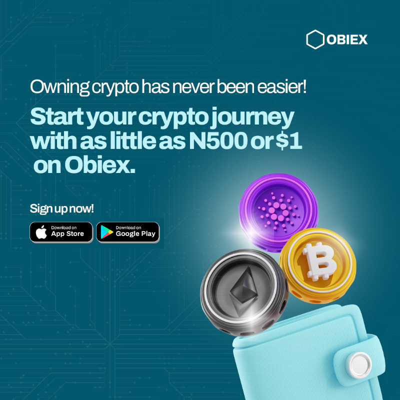 ObiexHQ's tweet photo. With Obiex, owning Crypto is as simple as ABC

You can buy Crypto with as little as N500

You can also deposit Naira &amp; convert it to dollars to save yourself from inflation &amp; devaluation

Sign up is free, KYC is easy, Customer Support is quick and payout is fast!

Get the App Now