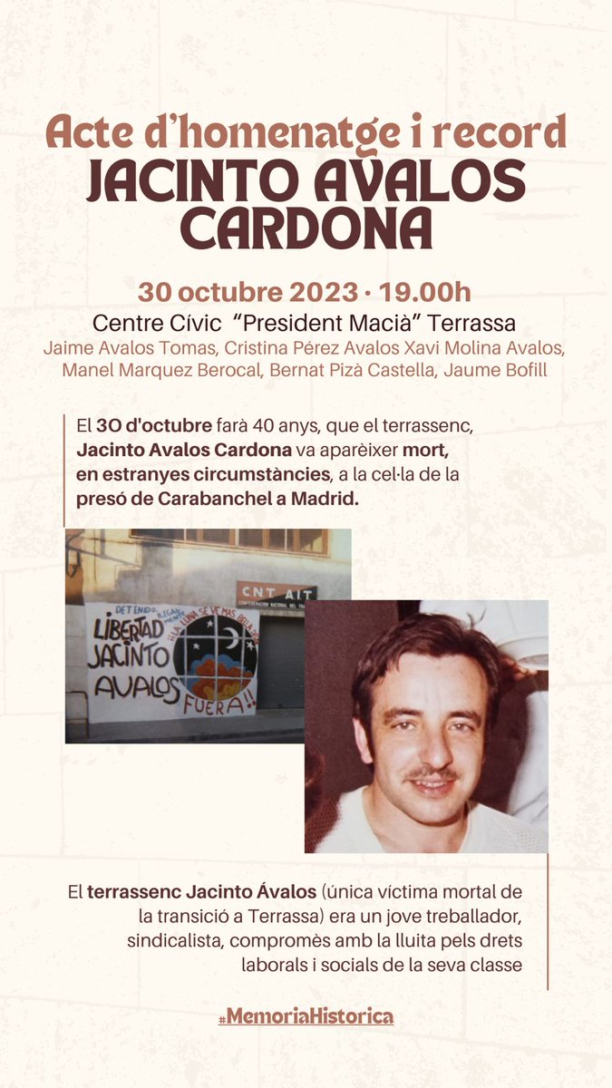 #Terrassa memòria històrica 
Jacinto Avalos