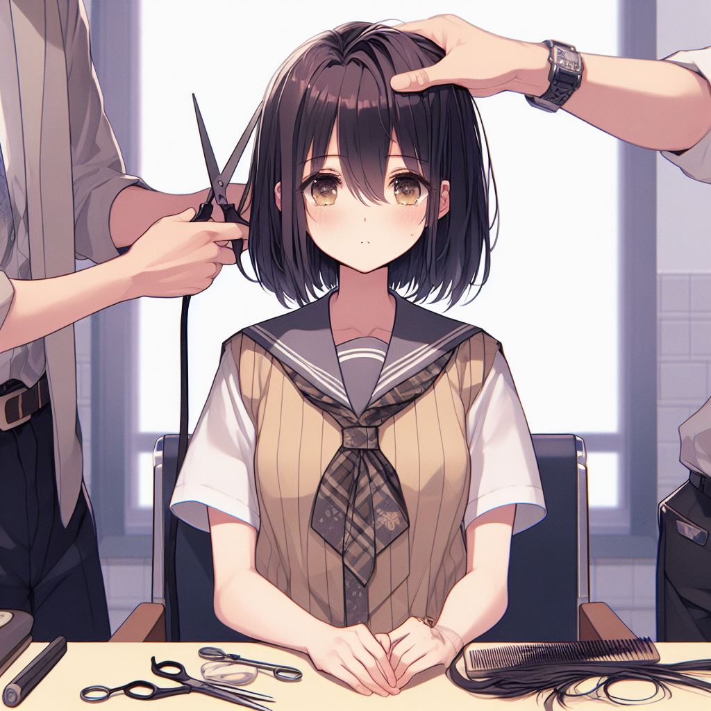 Hu_AIHaircut's tweet photo. Student get Haircut by teacher?
#BingAI #bingimagecreator #AnimeArt #animegirl #haircut #AIart #longhair #shorthair #bobbedhair #longtoshorthair #beforeafter #hair #hairstyle #AIgirl #girl https://t.co/qpIVSibgz6