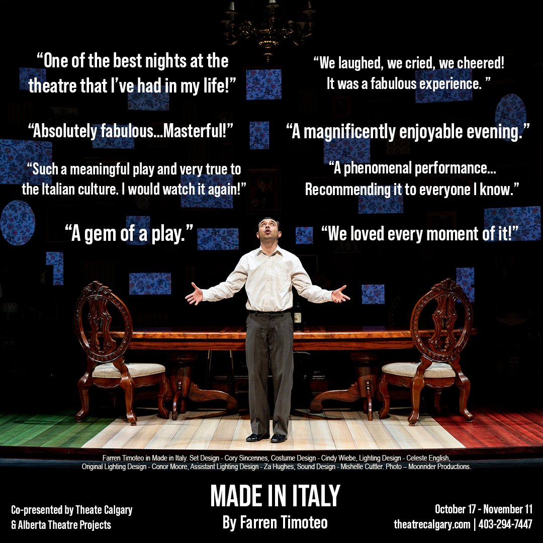 Audiences are loving Made in Italy! 👏 You have 2 weeks left to see this highly entertaining, engaging one-man show. Buy your tickets now to see what the buzz is about! theatrecalgary.com 🎟️ Presented in partnership with @ABTHEATREPRJCTS🌟 #yycevents #yyctheatre #yyc