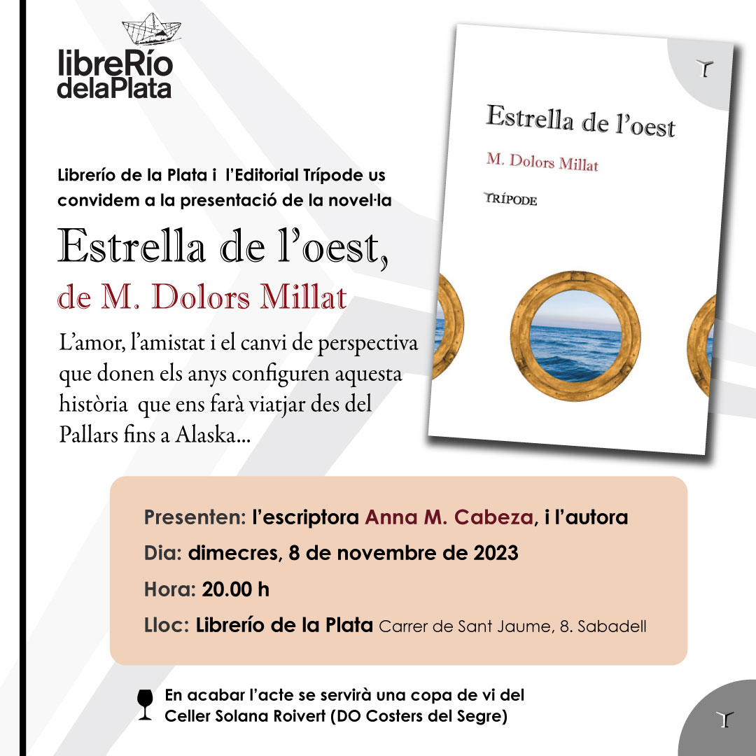 libreriodlplata's tweet photo. El miércoles 8 de noviembre a las 20h celebraremos la nueva novela de Dolors Millat 'Estrella de l'oest' junto a Anna Cabeza y la comunidad del Librerío. 
Contamos con vosotros.
@RadioSabadell  @e_tripoded @iSabadellcat @millat_dolors https://t.co/ne4Cp78CAU