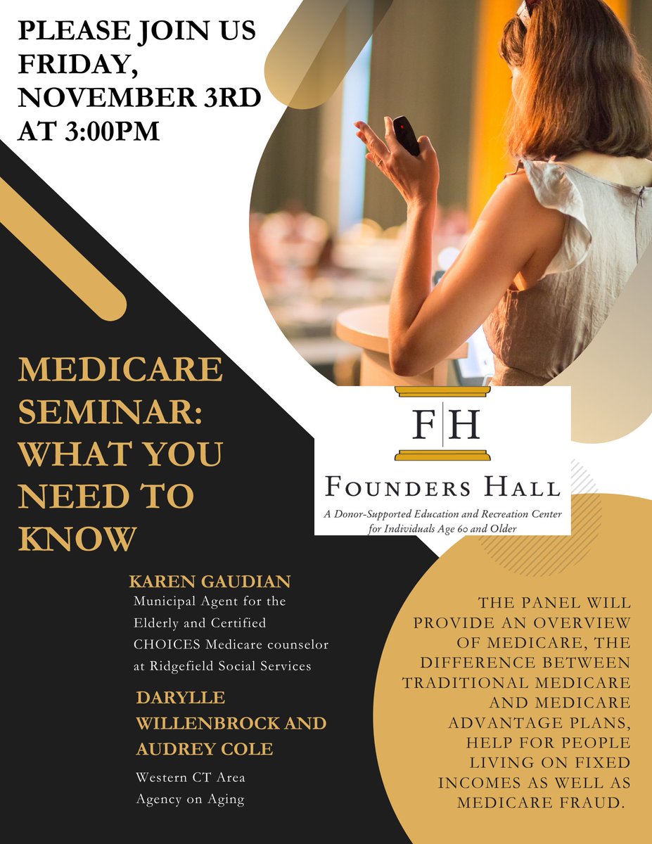 Please join us this Friday! Karen Gaudian, Municipal Agent for the Elderly and Certified CHOICES Medicare counselor at Ridgefield Social Services, will be joined by Darylle Willenbrock and Audrey Cole from the Western CT Area Agency on Aging. Free and open to the public.