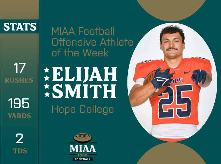MIAA1888's tweet photo. #D3MIAA Football Athletes of the Week | October 30, 2023 🏈

Offensive:
Elijah Smith, @HopeAthletics 
https://t.co/Xx9xIrR959

Defensive:
Jerome Roberson, @AlmaScots 
https://t.co/yuSxlLSsxq

Special Teams:
Cameron Moore, @gobrits 
https://t.co/s5GgbzrBni

#MIAAfb #GreatSince1888 https://t.co/LFGUBFEGZ3