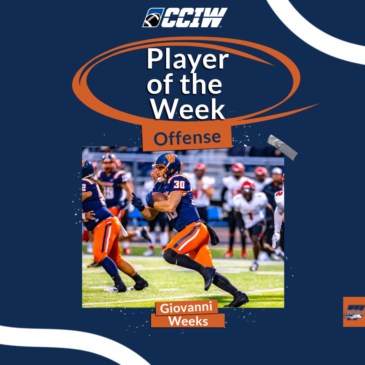 The <a href="/WheatonFB/">Wheaton Football</a> team earns CCIW Offensive Student-Athlete of the Week recognition in consecutive weeks thanks to Gio Weeks' four-touchdown performance in the win at Millikin on Saturday! 🌟

This marks the senior running back's fourth career weekly conference award. 4️⃣ ➡️ 4️⃣
