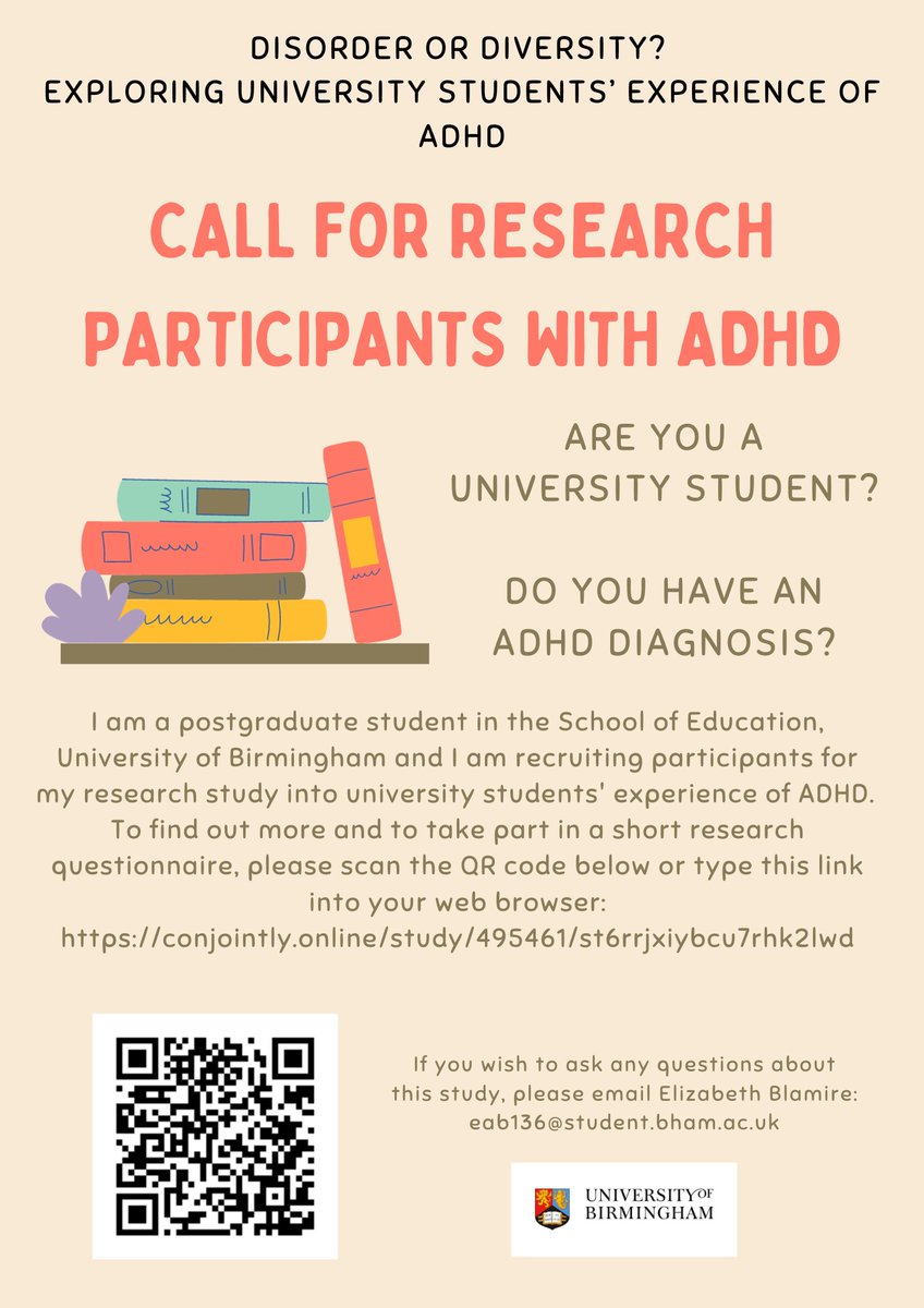 Can you help Liz with her important research? Please scan the QR code for more information and or contact Liz by email: eab136@student.bham.ac.uk Thank you @DISN_UoB @UoBEdResearch