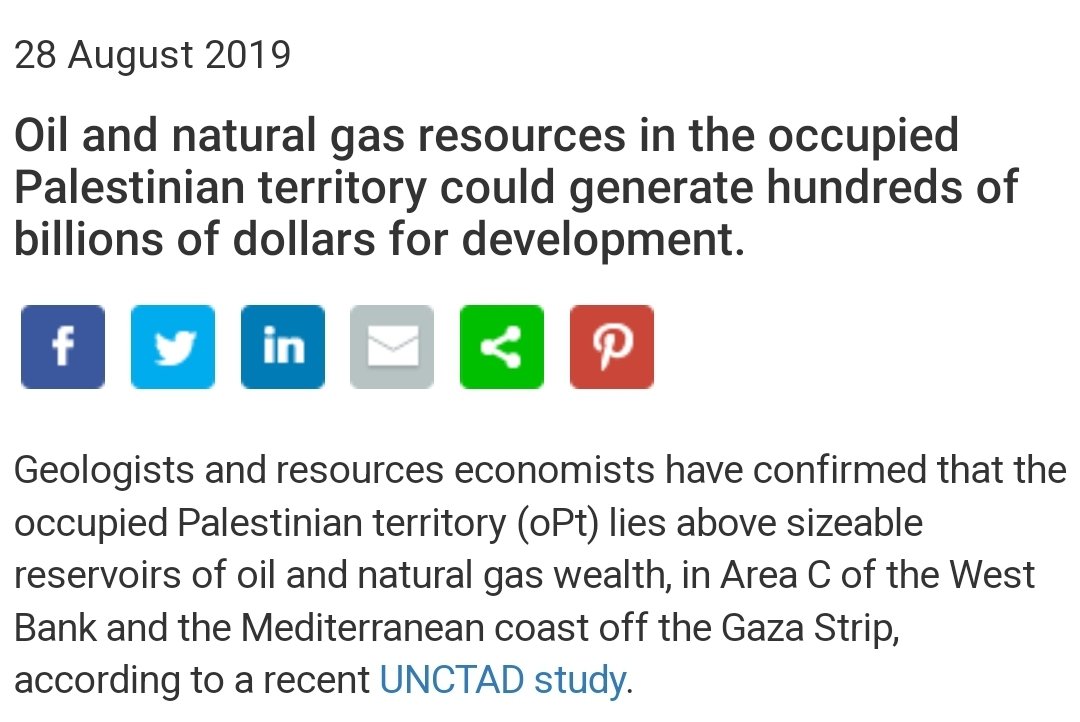 The UN says the oil and gas lies beneath Palestinian territory in Gaza and the West Bank. The article is literally titled " The Unrealized Potential of Palestinian Oil and Gas Resetves. Palestinian, not Israeli. It's Palestinian oil and gas.