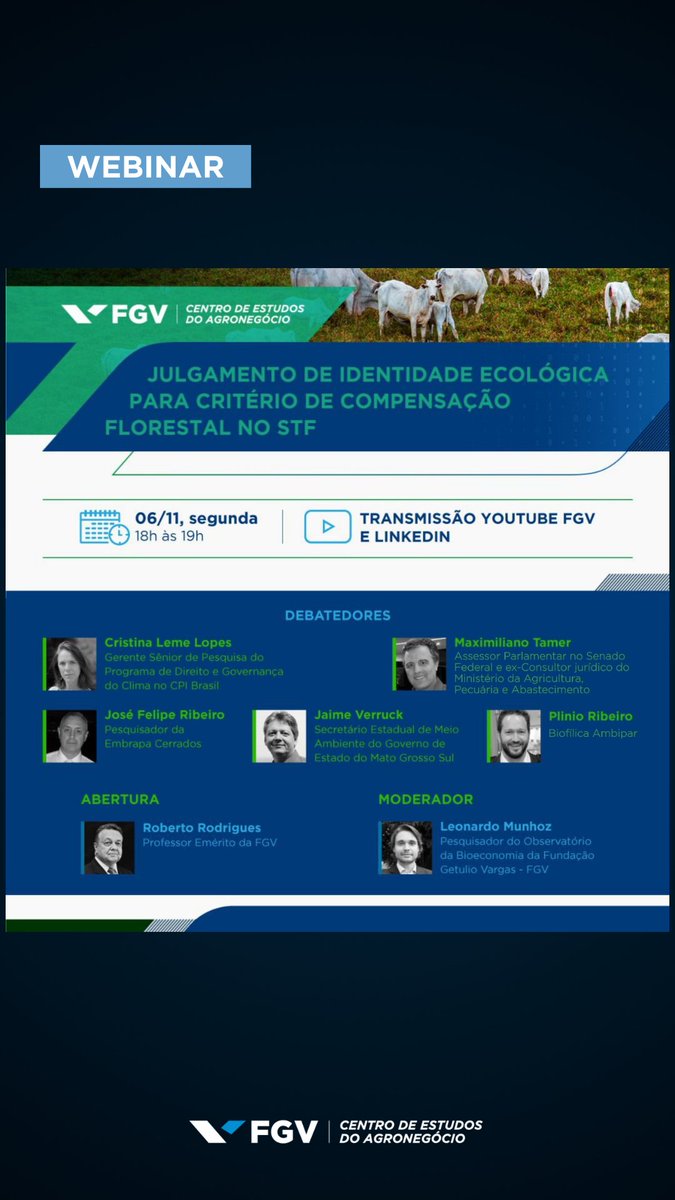fgv_agro's tweet photo. FGV Agro convida você para participar do Webinar "Julgamento de Identidade ecológica para critério de compensação florestal no STF". Inscreva-se em https://t.co/sE1q3Iz8Ae https://t.co/TCTumdxE9m
