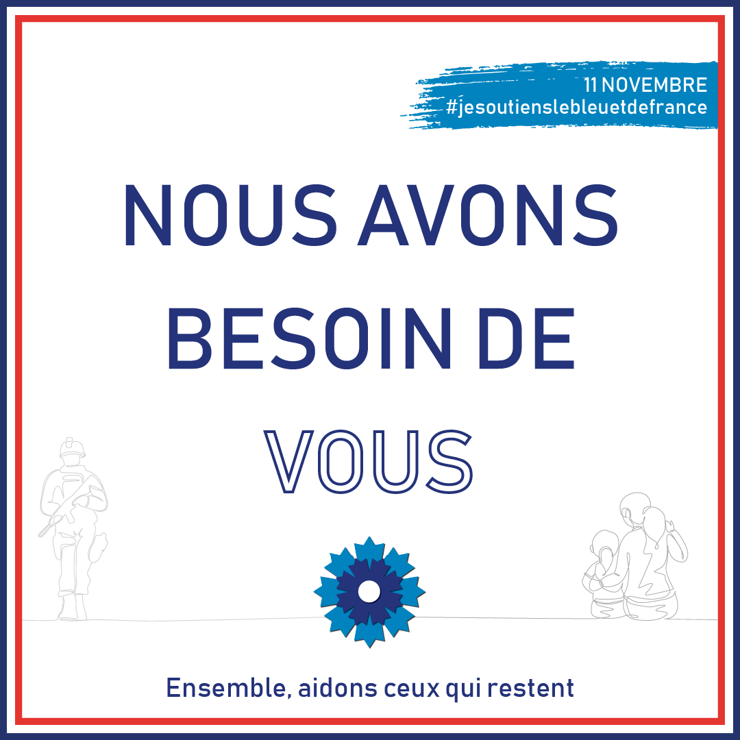 Le #11novembre approche, et nous avons plus que jamais besoin de vous ! 🙌

Parlez du #bleuetdefrance autour de vous, portez-le, ou faites un don…Il y a plein de manière de nous aider ! 🤝

Pour faire un don : don.bleuetdefrance.fr/don?reserved_m…