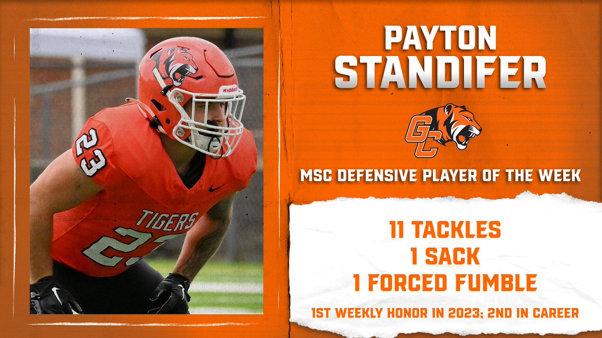 GCAthletics's tweet photo. Payton Standifer named MSC Defensive Player of the Week - #TigerPride
Full Story - https://t.co/F7btQkoCht https://t.co/Fe0njkdPqS