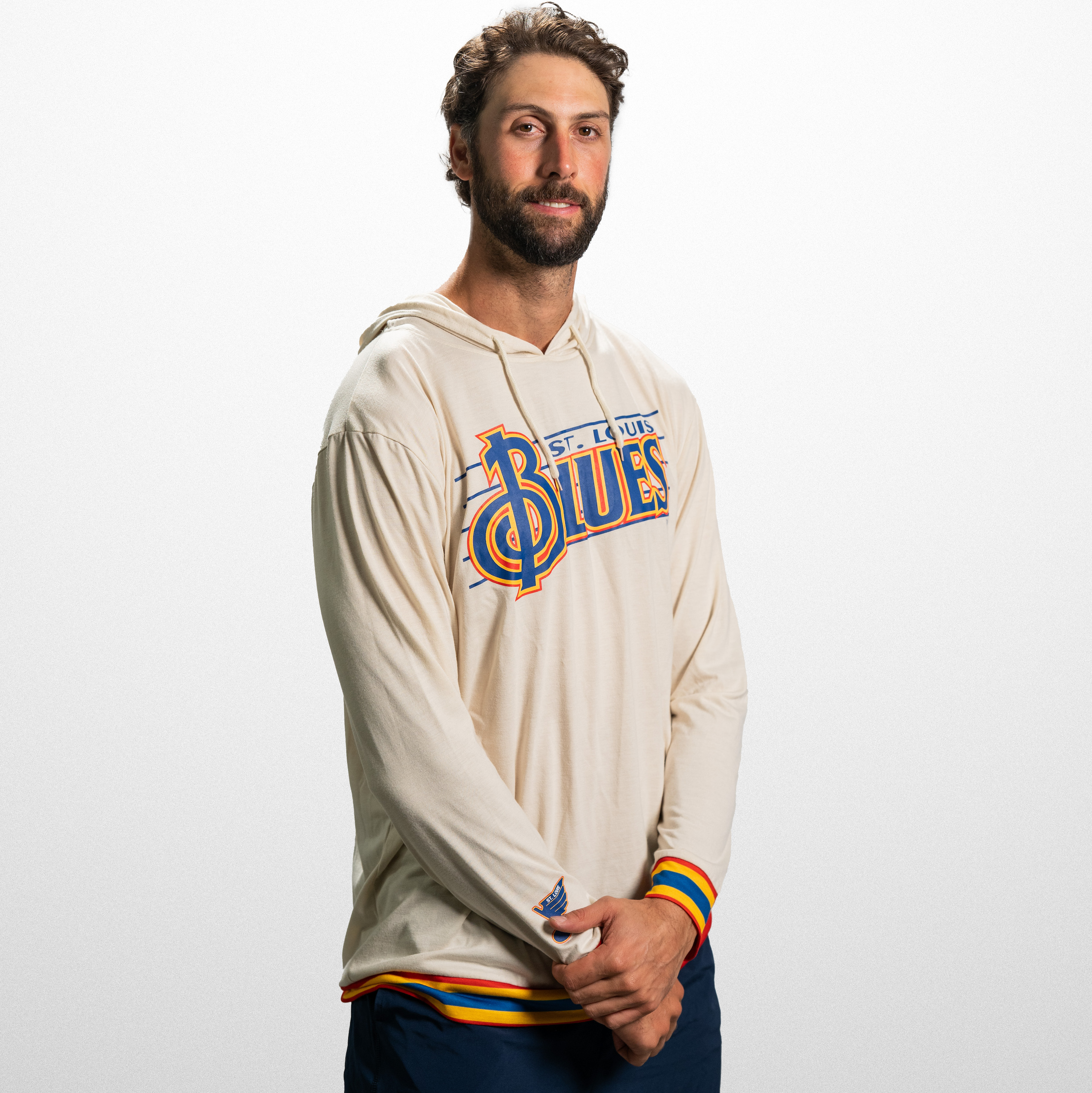 St. Louis Blues on X: Looking good, Borts! The first 12,000 fans through  the doors Nov. 7 when the Blues host the Jets will receive this Retro Long-Sleeve  T-Shirt Hoodie, courtesy of @