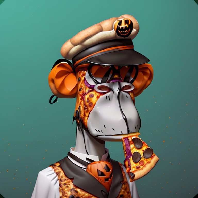 HallowedApes's tweet photo. Anyone for Pizza? HAPE#120 &amp; BAYC#120 having a cozy meal together before Halloween .  #hallowedapes 🎃 https://t.co/dsveynVIQw
