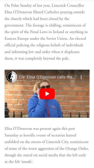 Cernunnosdia's tweet photo. Cllr Elisa Ó Donavan, who famously called the Gardaí on Catholic mass goers during lockdown, has no issues though collecting money off the same people. https://t.co/NdOknoFJRV