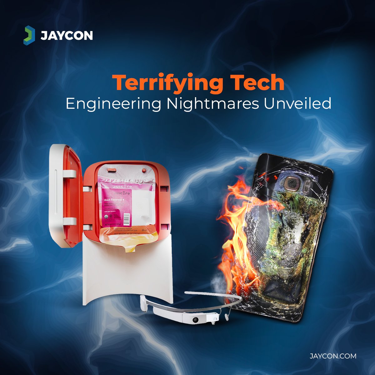 jayconsystems's tweet photo. 🎃 Spooky Tech Tales Ahead! 📱 

Check out our 'Terrifying Tech' series for some Halloween-themed engineering nightmares. From Juicero to Galaxy Note 7, we’ve got the scary scoop! 👻 Visit our Instagram to get spooked: https://t.co/q4u7mzM3Gm https://t.co/NxTcCC6r4U