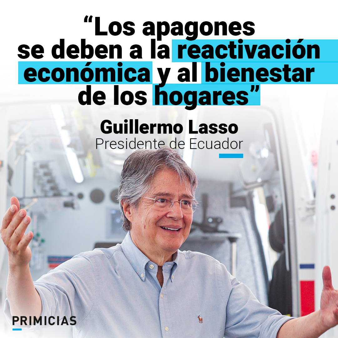 El presidente Guillermo Lasso dijo que los apagones se deben a la mayor demanda de electricidad por la reactivación económica. prim.ec/iO8850Q2lyP